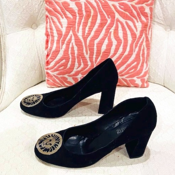 Anne Klein Shoes - JE21-Italian Made ANNE KLEIN NY Black Suede Pumps with Silver Iconic Lion Logo